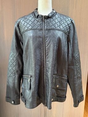 BLANC NOIR BNCI Black Moto Jacket Faux Leather 1X